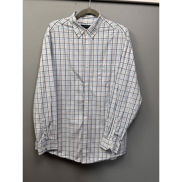 Double Pump Shirt Mens XL Plaid Blue Tan Button Down Long Sleeve‎ Pocket - Picture 1 of 6